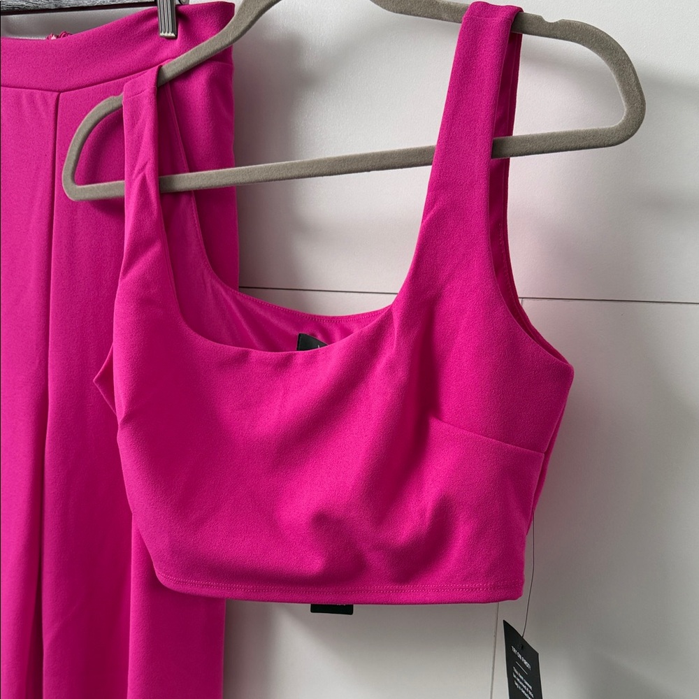 Lulu's Fuchsia Wide Leg Pants & Crop Top Set - Picture 2 of 9
